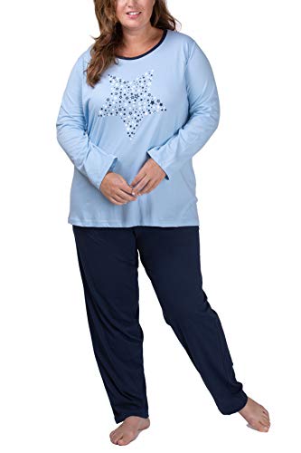 Moonline Plus - Pijama de Mujer en Tallas Grandes (XL-4XL) con Estampado 'Dreams Come True', Color:Azul Claro, Größe Textil:60/62