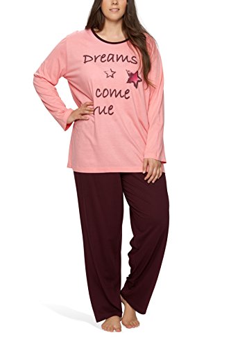 Moonline Plus - Pijama de Mujer en Tallas Grandes (XL-4XL) con Estampado 'Dreams Come True', Color:Rosa, Größe:48/50