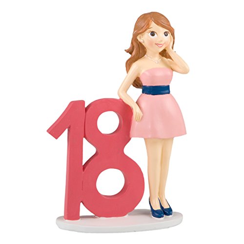 Mopec Figura para Pastel Chica con Vestido, Poliresina, Rosa, 4x18x25 cm