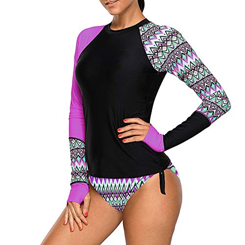 Morbuy Mujer Bañador Manga Larga 2 Piezas, Floral Rashguard UV Protección Solar Deportivos Trajes de baño Surf Tankinis Camisa Bañadores de Playa Natación