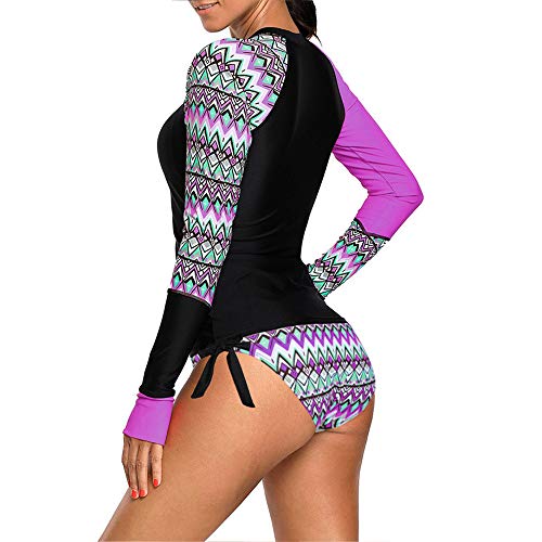 Morbuy Mujer Bañador Manga Larga 2 Piezas, Floral Rashguard UV Protección Solar Deportivos Trajes de baño Surf Tankinis Camisa Bañadores de Playa Natación