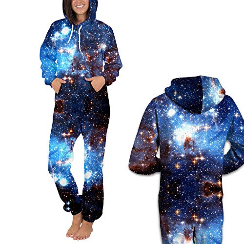 Morbuy Sudadera con Capucha de Hombre, Trabajo Jumpsuit Pijama en Una Sola Pieza Manga Larga Impresión 3D Cierre de Cremallera Playsuit Adulto (L, Estrella Azul)