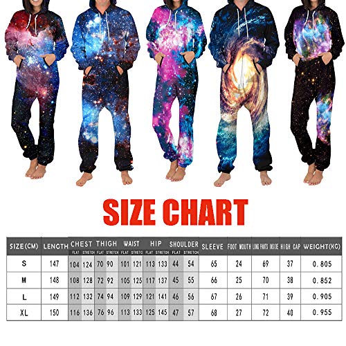 Morbuy Sudadera con Capucha de Hombre, Trabajo Jumpsuit Pijama en Una Sola Pieza Manga Larga Impresión 3D Cierre de Cremallera Playsuit Adulto (L, Estrella Azul)