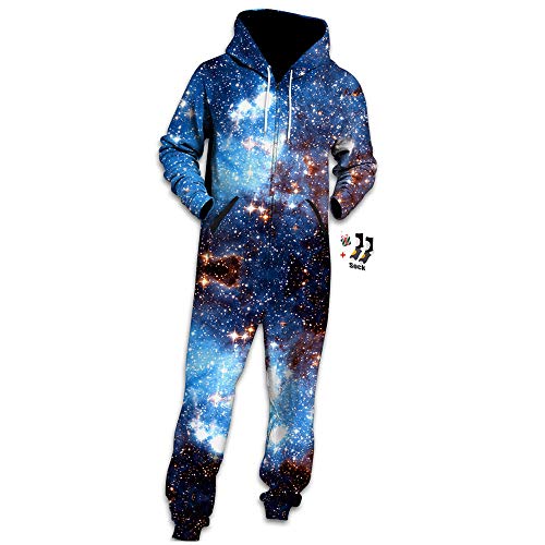 Morbuy Sudadera con Capucha de Hombre, Trabajo Jumpsuit Pijama en Una Sola Pieza Manga Larga Impresión 3D Cierre de Cremallera Playsuit Adulto (M, Estrella Azul)