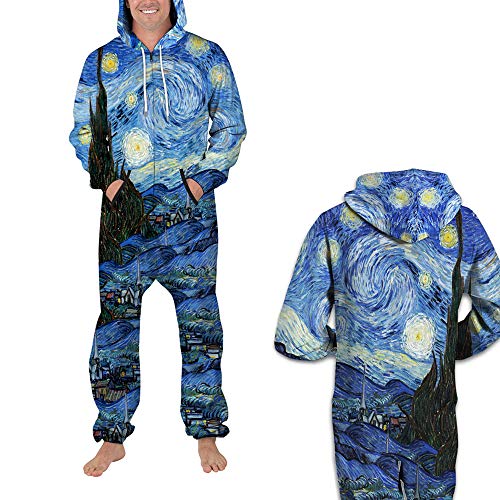 Morbuy Sudadera con Capucha de Hombre, Unisexo Trabajo Jumpsuit Pijama en Una Sola Pieza Manga Larga Impresión 3D Cierre de Cremallera Playsuit Adulto (XL, Pintura)