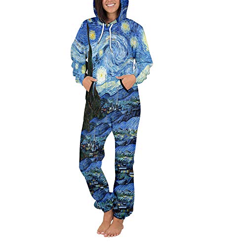 Morbuy Sudadera con Capucha de Hombre, Unisexo Trabajo Jumpsuit Pijama en Una Sola Pieza Manga Larga Impresión 3D Cierre de Cremallera Playsuit Adulto (XL, Pintura)