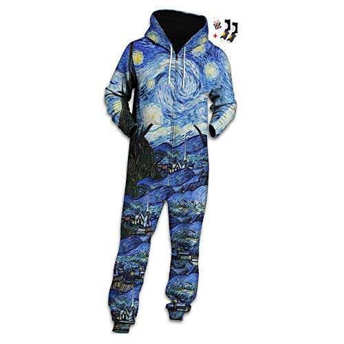 Morbuy Sudadera con Capucha de Hombre, Unisexo Trabajo Jumpsuit Pijama en Una Sola Pieza Manga Larga Impresión 3D Cierre de Cremallera Playsuit Adulto (XL, Pintura)