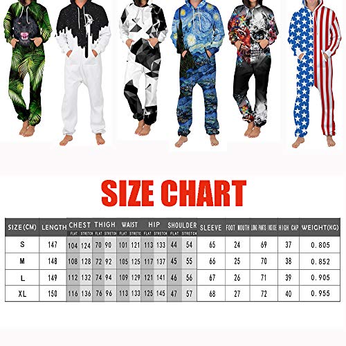 Morbuy Sudadera con Capucha de Hombre, Unisexo Trabajo Jumpsuit Pijama en Una Sola Pieza Manga Larga Impresión 3D Cierre de Cremallera Playsuit Adulto (XL, Pintura)