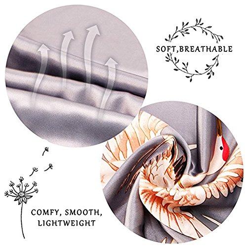 Morbuy Vestido Pijama Mujer Kimono Corto Bata de Satén Kimono Satén Bata Albornoz Camisón (L, Gris)