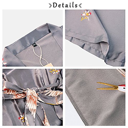 Morbuy Vestido Pijama Mujer Kimono Corto Bata de Satén Kimono Satén Bata Albornoz Camisón (L, Gris)