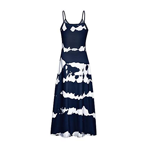 Morbuy Vestidos Mujer Casual Playa Largos Verano Tie Dye Cuello V Suelto Sin Mangas Casual Falda Larga Maxi Vestido Playeros Sin Accesorios (M,Azul Marino)