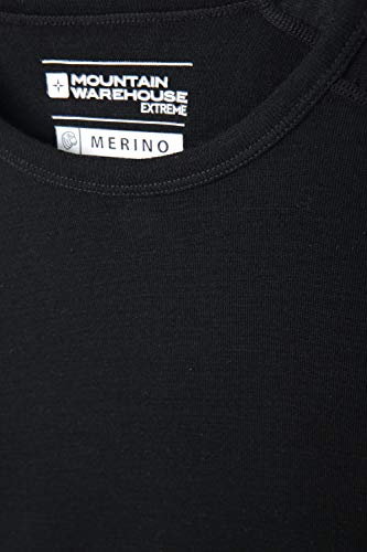 Mountain Warehouse Camiseta térmica Interior de Lana Merina con Manga Larga para Hombre - Camiseta Ligera, Camiseta antibacteriana de Secado rápido, Invierno Negro L