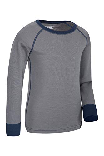 Mountain Warehouse Camiseta térmica Lana Merino para niños con Cuello Redondo - de Mangas largas, cálida, Transpirable, Camiseta para niños de Secado rápido Gris 7-8 Años