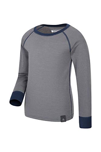 Mountain Warehouse Camiseta térmica Lana Merino para niños con Cuello Redondo - de Mangas largas, cálida, Transpirable, Camiseta para niños de Secado rápido Gris 7-8 Años