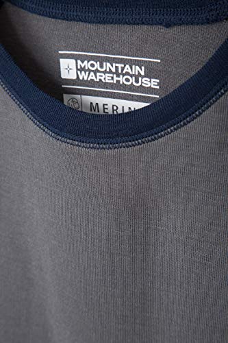Mountain Warehouse Camiseta térmica Lana Merino para niños con Cuello Redondo - de Mangas largas, cálida, Transpirable, Camiseta para niños de Secado rápido Gris 7-8 Años