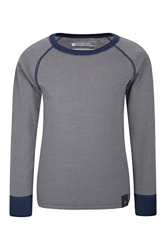 Mountain Warehouse Camiseta térmica Lana Merino para niños con Cuello Redondo - de Mangas largas, cálida, Transpirable, Camiseta para niños de Secado rápido Gris 7-8 Años