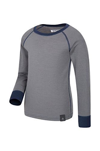 Mountain Warehouse Camiseta térmica Lana Merino para niños con Cuello Redondo - de Mangas largas, cálida, Transpirable, Camiseta para niños de Secado rápido Gris 7-8 Años