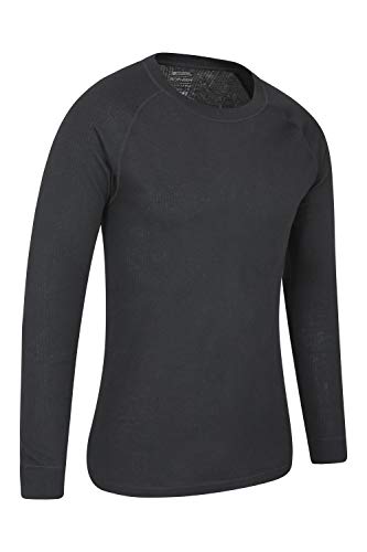 Mountain Warehouse Camiseta térmica Talus para Hombres - Secado rápido, Cuidado fácil, de Mangas largas, con Cuello Redondo, Transpirable, Invierno Negro M