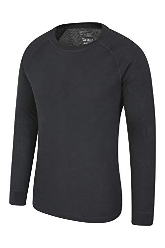 Mountain Warehouse Camiseta térmica Talus para Hombres - Secado rápido, Cuidado fácil, de Mangas largas, con Cuello Redondo, Transpirable, Invierno Negro M