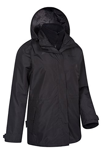 Mountain Warehouse Chaqueta Fell 3 en 1 para Mujer - Abrigo Impermeable, Chaquetas Ajustables con Capucha, Bolsillos con Cremallera, Capucha Plegable - para el Invierno Negro 40