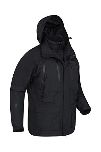 Mountain Warehouse Correspondent Hombres Abajo 3 en 1 Chaqueta - Abrigo Acolchado, Impermeable, Prendas de Abrigo Transpirables, Capucha Desmontable - Ropa de Invierno Negro S