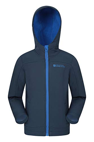 Mountain Warehouse Exodus Chaqueta de Softshell para niños - Transpirable, Impermeable, Sudadera con Capucha con Forro Polar, Resistente al Viento - para Viajar, Escuela Azul Marino 9-10 Años
