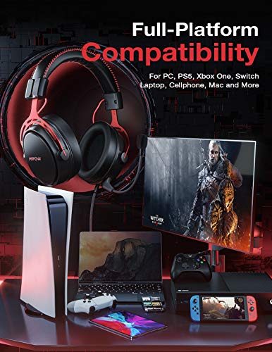 Mpow Air SE Auriculares Gaming para PS5/PS4/PC/Xbox One/Switch/Mac, Auriculares para Juegos con 3D Sonido Envolvente, 3.5mm Jack Cascos con micrófono cancelación de Ruido, Material de Metal Rojo