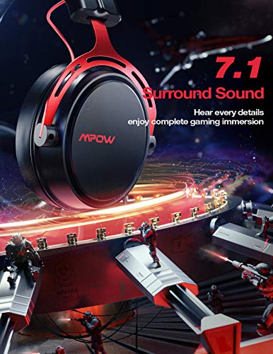 Mpow Air SE Auriculares Gaming para PS5/PS4/PC/Xbox One/Switch/Mac, Auriculares para Juegos con 3D Sonido Envolvente, 3.5mm Jack Cascos con micrófono cancelación de Ruido, Material de Metal Rojo