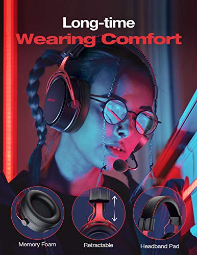 Mpow Air SE Auriculares Gaming para PS5/PS4/PC/Xbox One/Switch/Mac, Auriculares para Juegos con 3D Sonido Envolvente, 3.5mm Jack Cascos con micrófono cancelación de Ruido, Material de Metal Rojo