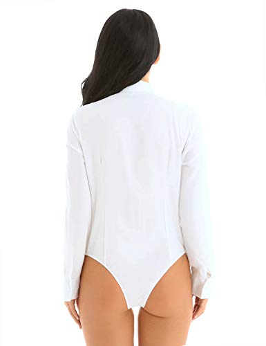 MSemis Body Camisa Mujer Sexy Blusa Blanca Manga Larga Camisetas Formal de Negocios Blusas Elegantes de Vestir Mujer Blanco M