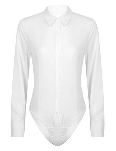 MSemis Body Camisa Mujer Sexy Blusa Blanca Manga Larga Camisetas Formal de Negocios Blusas Elegantes de Vestir Mujer Blanco M