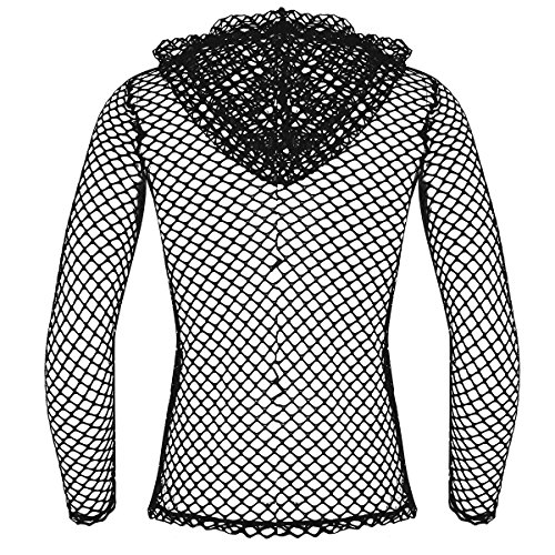 MSemis Camiseta Sexy Transparente para Hombres Chaleco de Malla Camisa de Músculo con Capucha Sudadera Fishnet Slim Fitness Clubwear Talla M-2XL Negro con Capucha Large