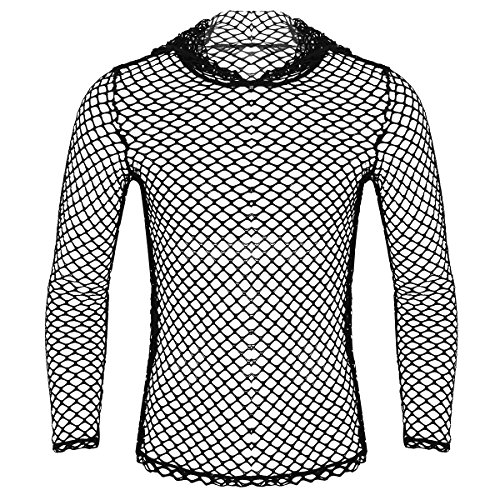 MSemis Camiseta Sexy Transparente para Hombres Chaleco de Malla Camisa de Músculo con Capucha Sudadera Fishnet Slim Fitness Clubwear Talla M-2XL Negro con Capucha Large