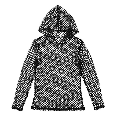 MSemis Camiseta Sexy Transparente para Hombres Chaleco de Malla Camisa de Músculo con Capucha Sudadera Fishnet Slim Fitness Clubwear Talla M-2XL Negro con Capucha Large