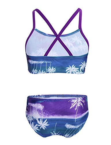 MSemis Traje de Baño Dos Piezas para Niñas Bañador Estampado Palmeras Bikinis Hawaiano Tankini Ropa Deportiva de Playa Natación Vacaciones Morado 10-12 Años