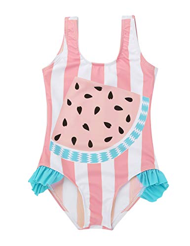 MSemis Traje de Baño Sandía Rayado para Bebés Niñas Bañador con Volantes Ropa de Playa Bikinis Conjunto Rosa y Blanco 2-3 Años