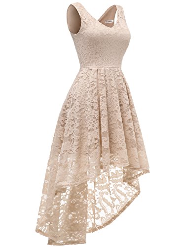 MUADRESS 6666 Vestido Cóctel Sin Manga Cuello Y Espalda V Hi-lo Flor Encaje Elegante Mujer Champán XS