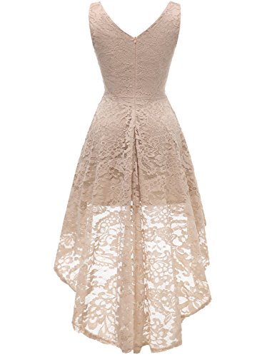 MUADRESS 6666 Vestido Cóctel Sin Manga Cuello Y Espalda V Hi-lo Flor Encaje Elegante Mujer Champán XS