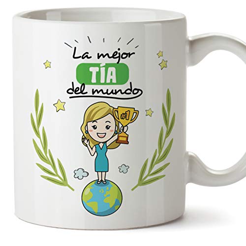 MUGFFINS Tazas Tía - La Mejor Tía del Mundo -Taza Desayuno Original/Idea Regalo Cumpleaños. Cerámica 350 mL
