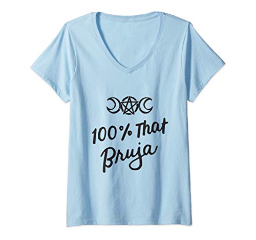 Mujer 100 Por Ciento Que Bruja Loca Bruja Hispana Halloween Camiseta Cuello V