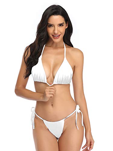Mujer 2020 Push up Bikini de Tres Puntos Conjunto de Traje de Baño Brasileños Bañador Ropa de Dos Piezas Bikinis Blanco S