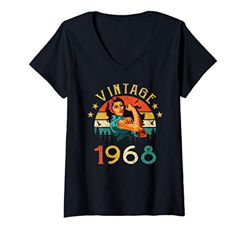 Mujer 53 Años Cumpleaños Nacido en 1968 Vintage 1968 53 Cumpleaños Camiseta Cuello V
