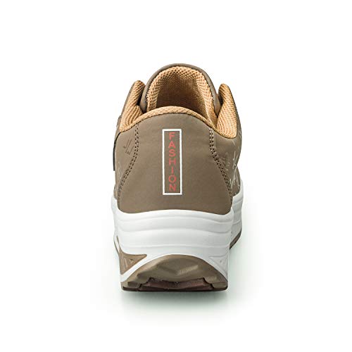 Mujer Adelgazar Zapatos Sneakers para Caminar Zapatillas Aptitud Cuña Plataforma Zapatos（42,Caqui