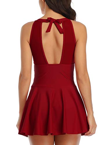 Mujer Bañador con Falda Traje de baño De Una Pieza con Shorts de Seguridad Elegante Sexy Push Up Monokini