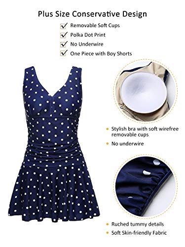 Mujer Bañador con Falda Traje de Baño de Una Pieza de Talla Grande Impresión Elegante Sexy Push Up Monokini Azul/Punto Large 42-44 EU