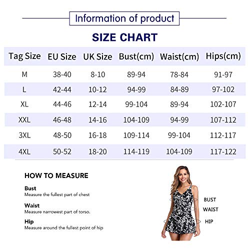 Mujer Bañador con Falda Traje de Baño de Una Pieza de Talla Grande Impresión Elegante Sexy Push Up Monokini Azul/Punto Large 42-44 EU