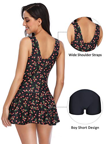 Mujer Bañador con Falda Traje de Baño de Una Pieza de Talla Grande Impresión Elegante Sexy Push Up Monokini Cereza XXX-Large 50-52 EU