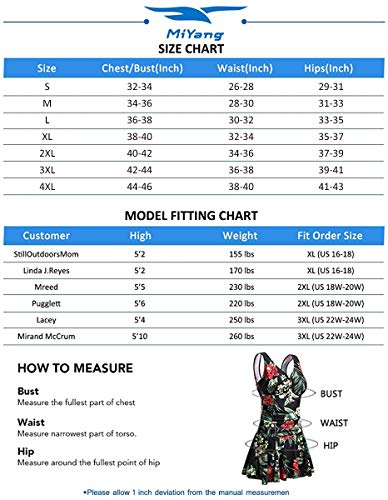 Mujer Bañador con Falda Traje de Baño de Una Pieza de Talla Grande Impresión Elegante Sexy Push Up Monokini Cereza XXX-Large 50-52 EU