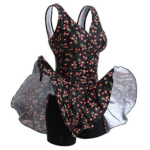 Mujer Bañador con Falda Traje de Baño de Una Pieza de Talla Grande Impresión Elegante Sexy Push Up Monokini Cereza XXX-Large 50-52 EU