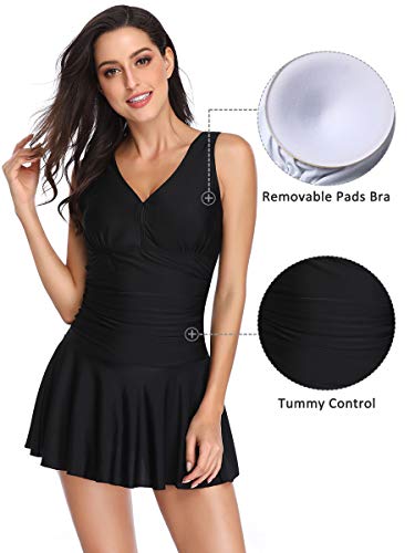 Mujer Bañador con Falda Traje de Baño de Una Pieza de Talla Grande Impresión Elegante Sexy Push Up Monokini Negro XXX-Large 50-52 EU